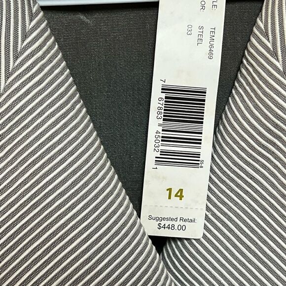 NWT Ellen Tracy Grey White Pinstripe Cotton Blend Jacket Blazer Womens 14 $448 - Picture 3 of 8